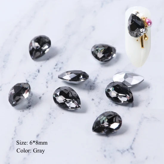 Gray 6x8mm 10 шт. Кристаллы Стразы для ногтей Блеск капли воды украшения для ногтей 3D стеклянный камень драгоценный камень плоская задняя сторона поддельные ювелирные изделия с алмазами TR896 - Цвет: Gray 6x8mm
