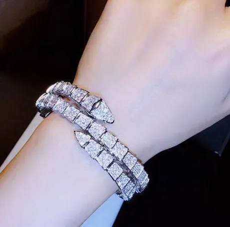 Абсолютно новые женские аксессуары из цирконов S925 серебро bijoux femme двойной обруч змея манжеты браслет adjsutable ювелирные изделия