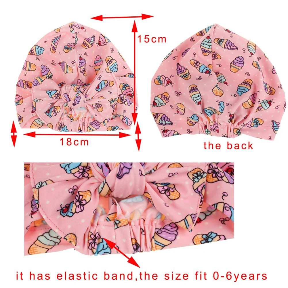 

Baby Boy Girl Ice Cream Dinosaur Print Knotted Beanie Cap Swimming Bath Hat Stop The Flying Spit for Summer