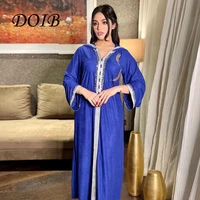 doib women arabic muslim abaya dubai dress blue moroccan kaftan hooded robe 2021 fall diamond turkish islamic jalabiya