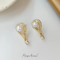 korean luxe fashion gold plating hot balloon design with pearl earrings sterling silver 925 needle stud earrings for women gift