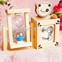 multicolor children gifts wooden hourglass pen container sand timer home decoration students girls childrens toy gift