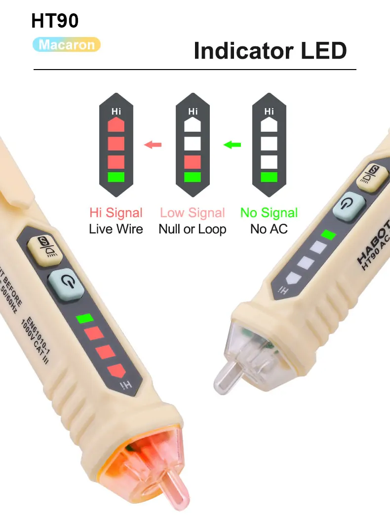 HABOTEST HT90 Non-contact induction test pen AC12-1000V Voltmeter Voltage Meter Electric Indicator Power Detector Tester Socket |