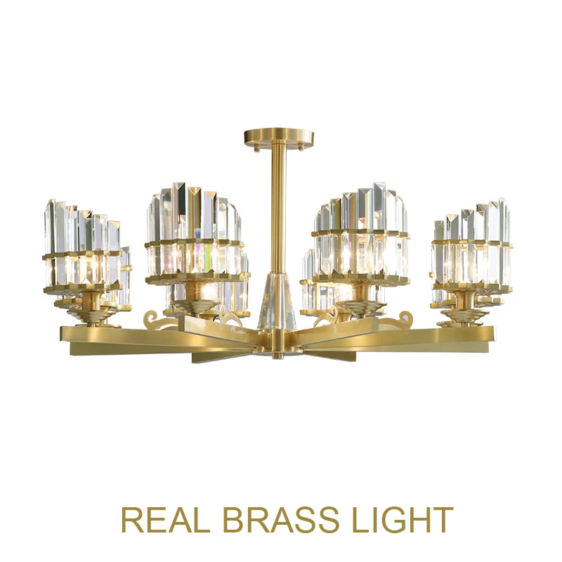 

Современный Стеклянный Медный Подвесной Светильник из кристалла, фойе, столовая, гостиная E14, лампа в форме свечи, латунный подвесной светил...