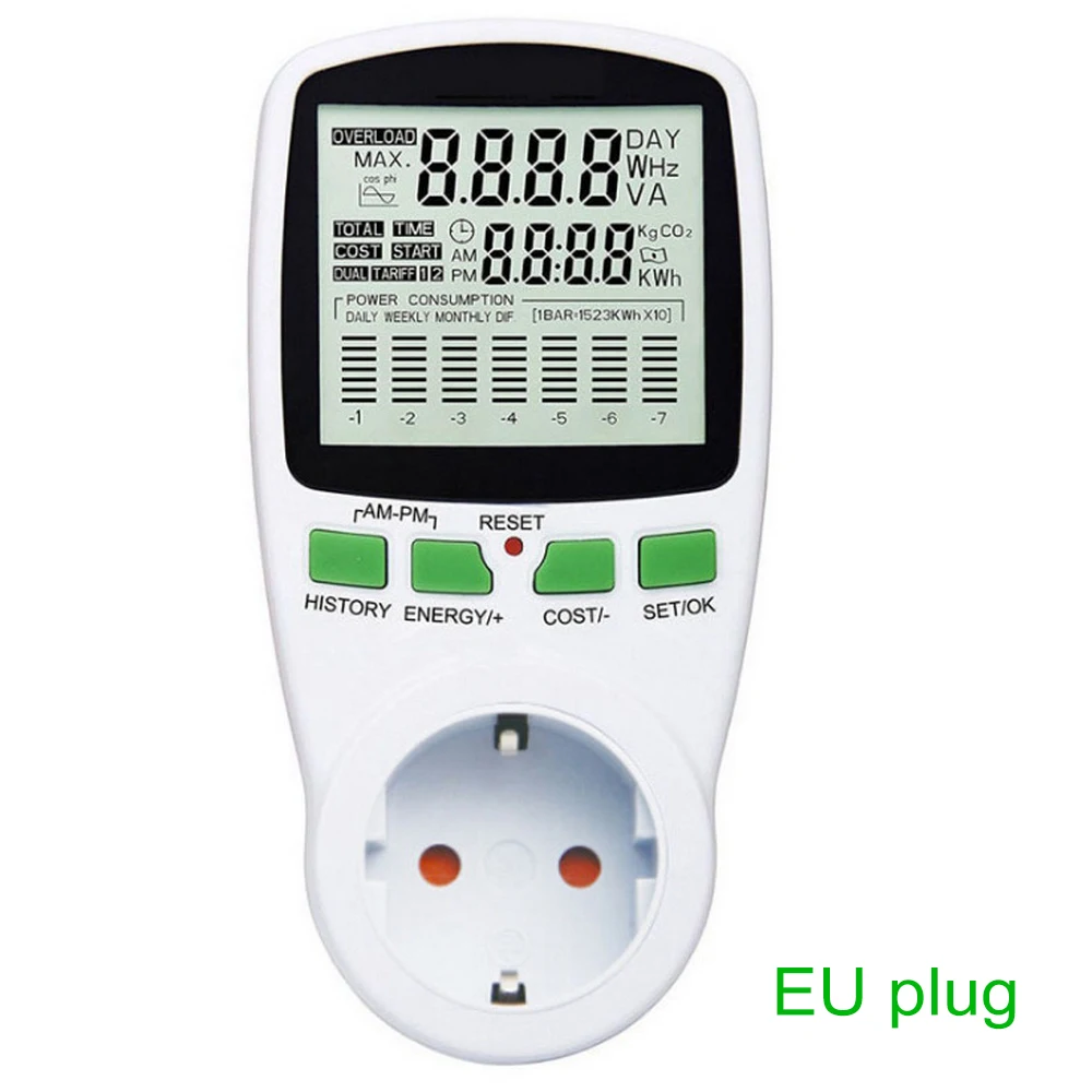 

Digital LCD Energy Meter Wattmeter Wattage Electricity Kwh Power Meter EU French US UK AU Plug Measuring Outlet Power Analyzer