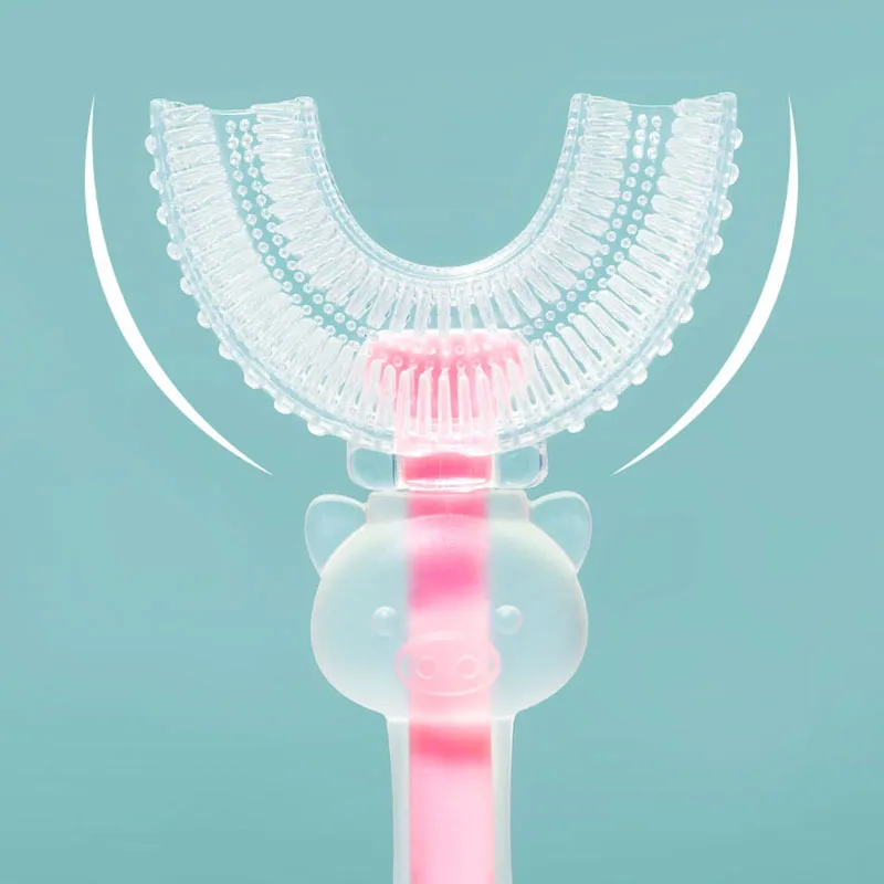Cepillo de dientes de silicona en forma de U para ni&ntilde;os, limpieza de entrenamiento de beb&eacute;, cepillo para cuidado dental de dibujos animados, pr&aacute;ctico y simple-2