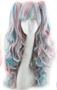 Длинные смешанные цвета волнистые плетеные 2 хвостика синтетические аниме