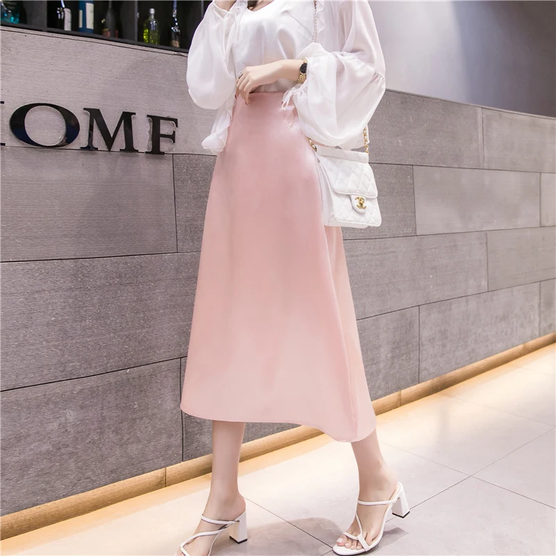 Высококачественные шелковые атласные женские юбки 2020 модная простая Женская