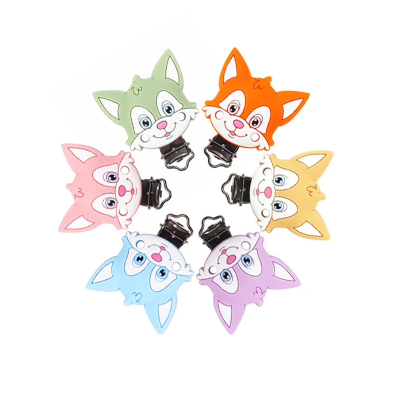 Chenkai 50PCS BPA Free DIY Silicone Fox Teether Clip Baby Cute Pacifier Dummy Nursing Soother Sensory Toy Gift Accessories