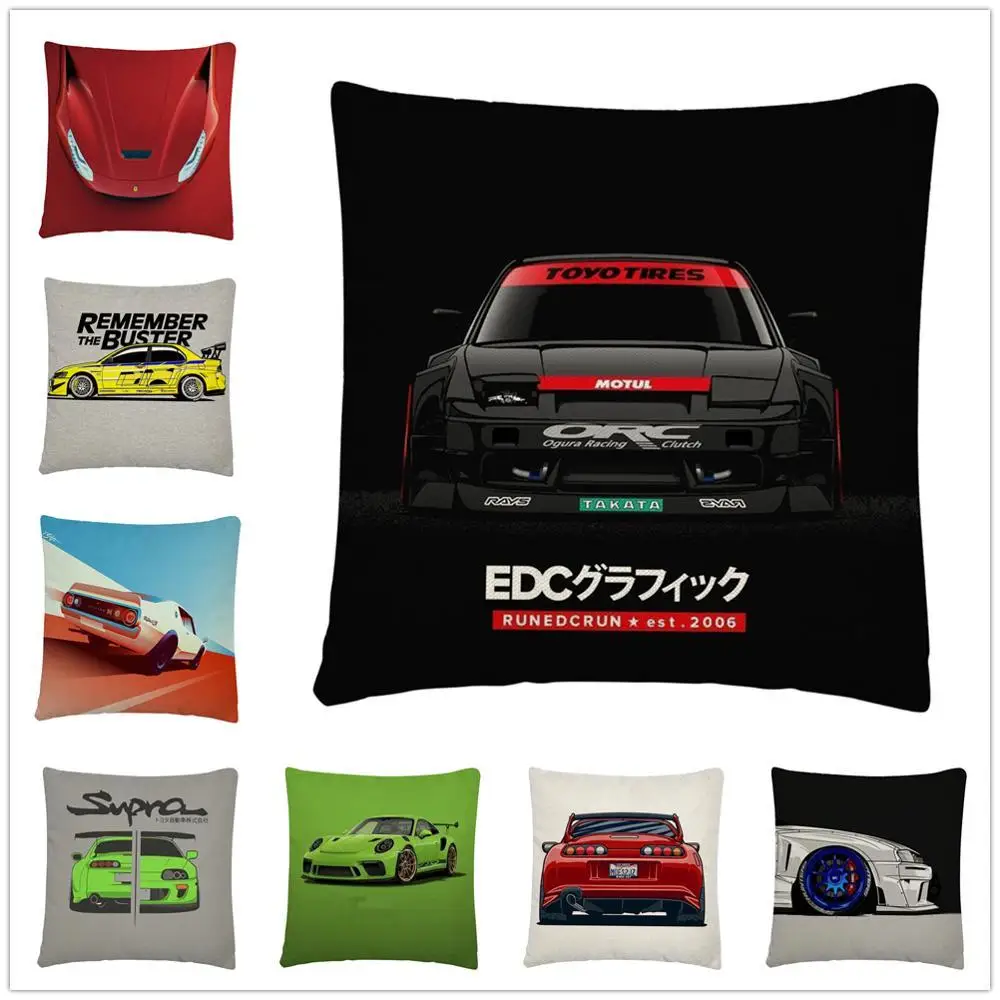 Классический льняной чехол для подушки с рисунком автомобиля дома дивана