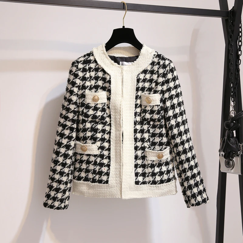 Женский твидовый комплект из 2 предметов HAMALIEL черная белая клетчатая куртка с