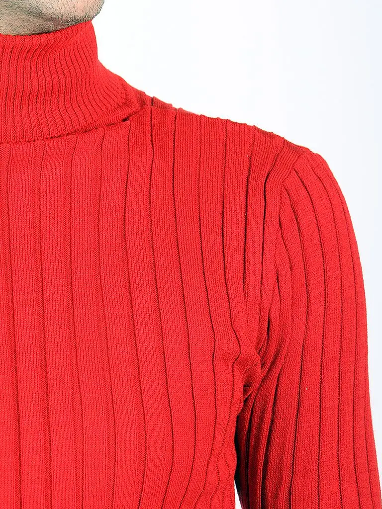 

Turtleneck Ribbed Red Mens Knitwear Sweater