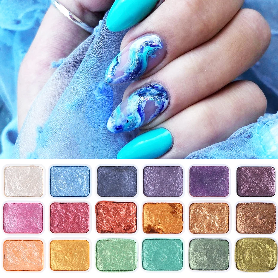 18Box Акварельные капли Набор пигментов для ногтей Палитра акварельных красок Solid