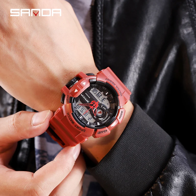 SANDA Digitial военные водонепроницаемые спортивные часы для мужской будильник