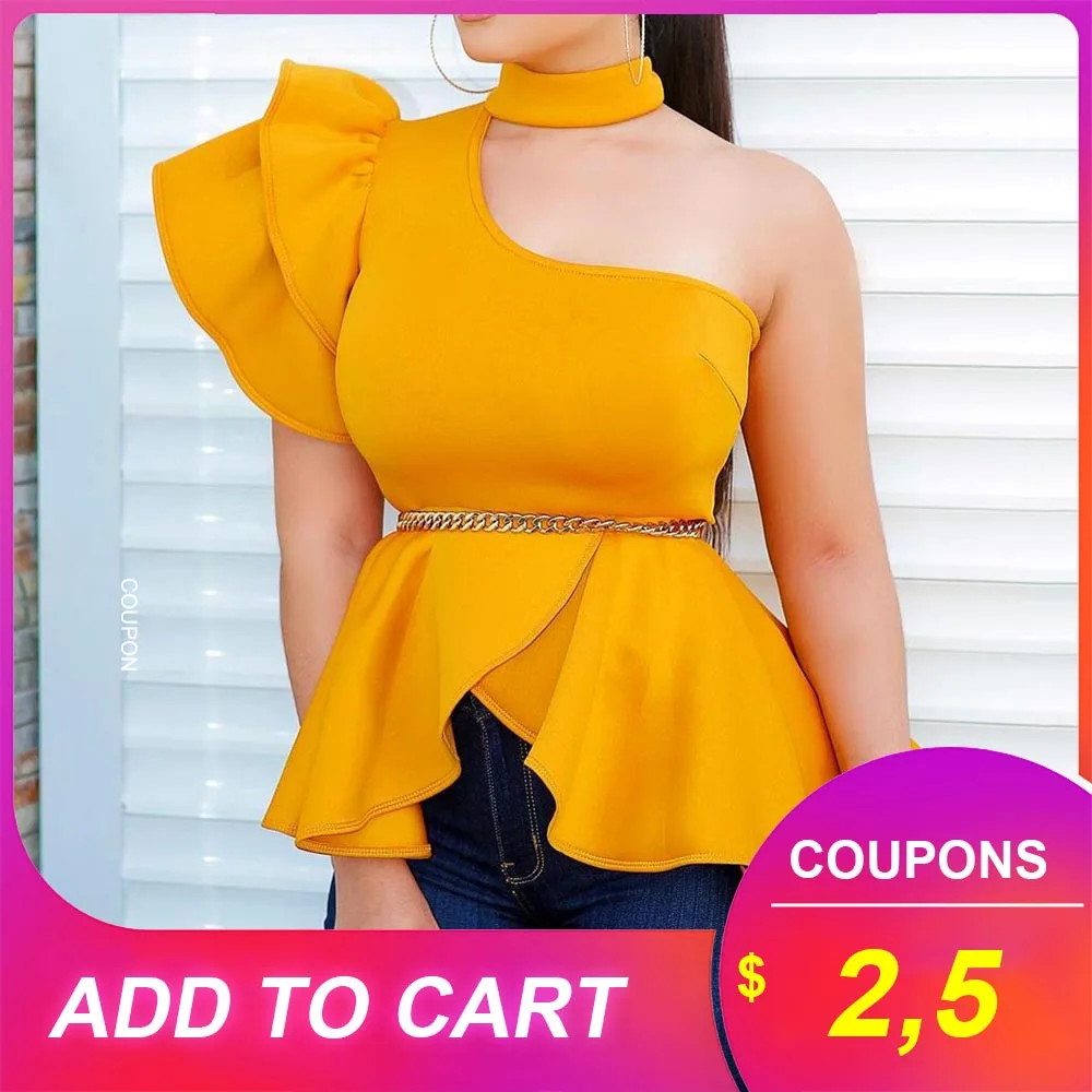 Желтая Асимметричная блузка женские рубашки 2020 облегающая женская офисная с