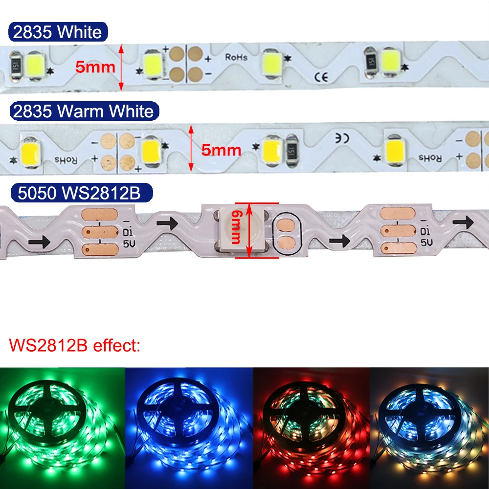 S-образный светодиодный ленточный светильник 5 в 2835 5050 WS2812B м 300LED свободный изгиб