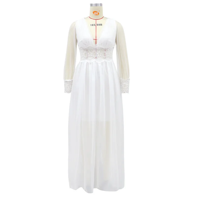 

Promotion Trumpet / Mermaid Spring Dress Women Vestido Longo Plus Size New Long-sleeved Wedding Dress For Wish Long V-neck