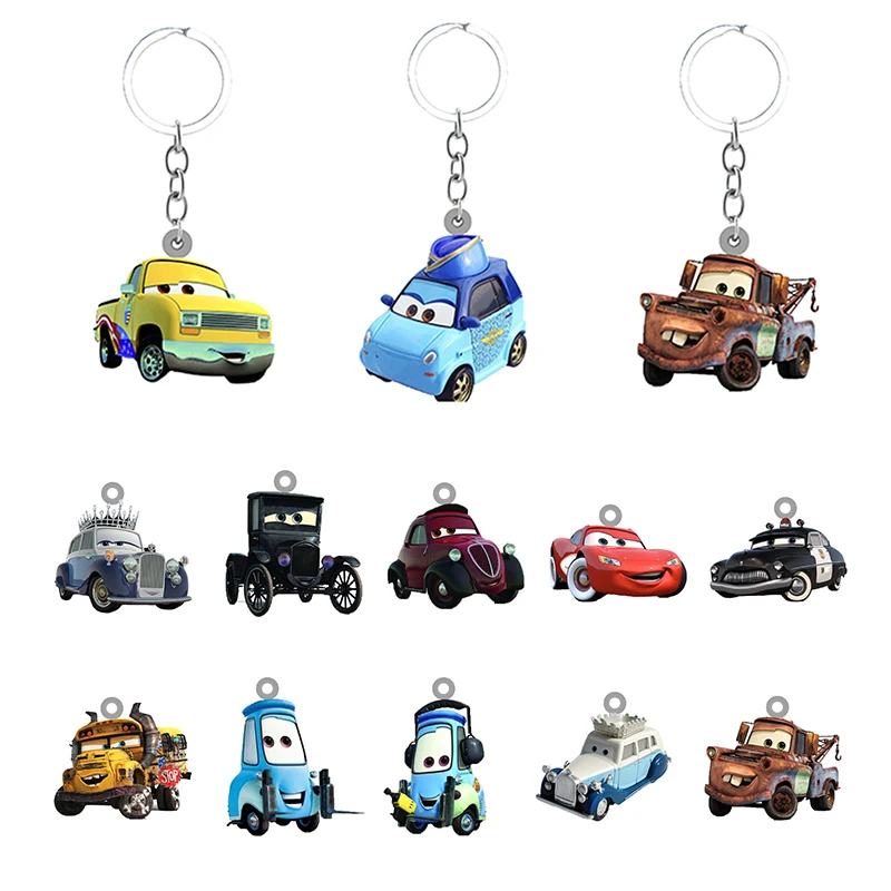 

Disney Cars Characters Brave Lightning McQueen Epoxy Resin Keychain Flat Bottom Pendant Keyrings Handmade Accessories FWN204