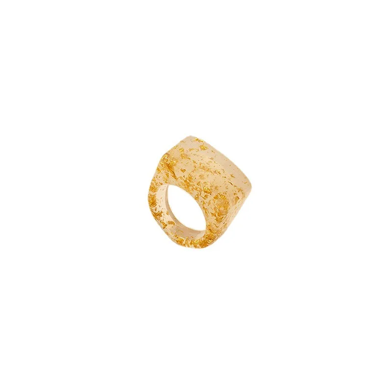

New Fashion Gold Foil Acrylic Resin Ring Women Fashion Sequins Wedding Geometric Square Round Ring Party Birthday Jewelry Gift