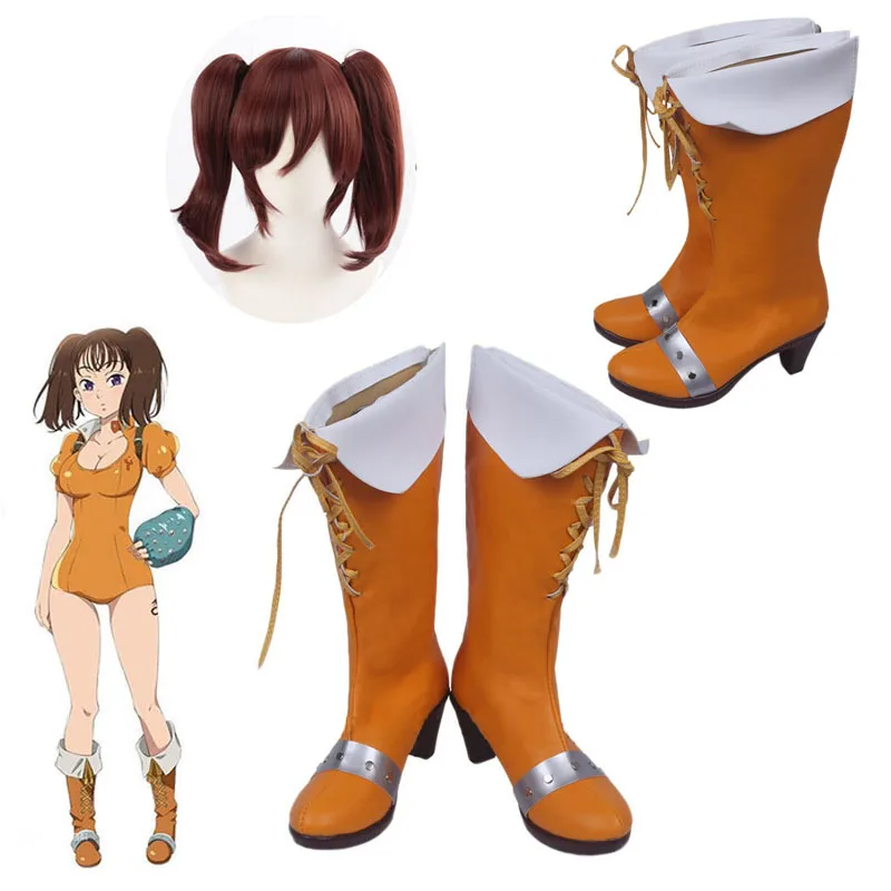 Anime The Seven Deadly Sins Serpent's Sin Of Envy Diane Cosplay Boots Shoes Lady Daily Fashion Orange Spring Boots Cosplay Wig