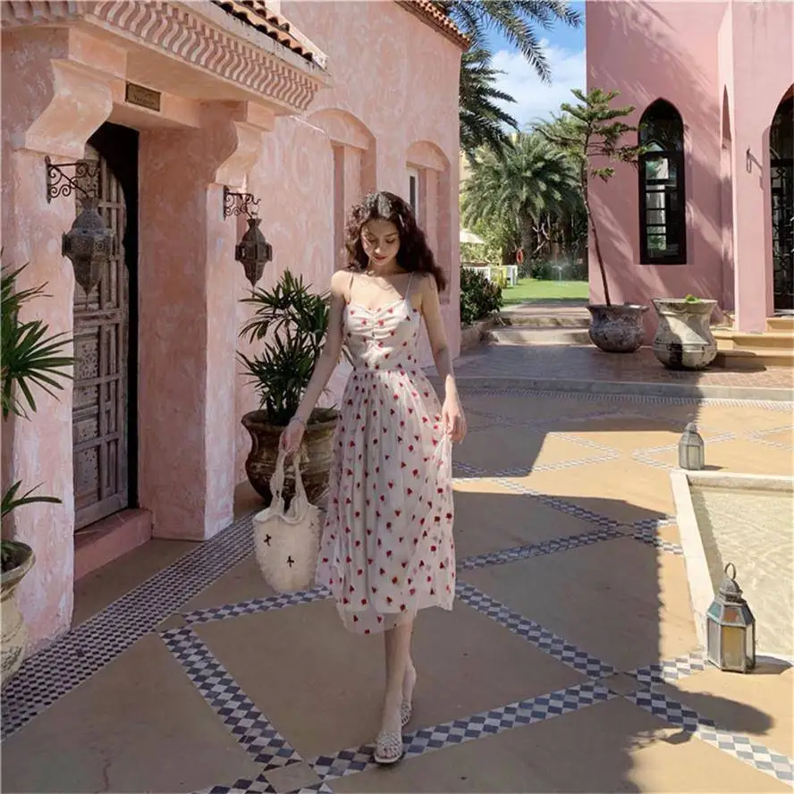 Женское Сетчатое платье с V-образным вырезом длинное на бретелях высокой талией и