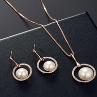 faux pearl charm pendant rhinestone earrings necklace jewelry set for party wedding neck chain dangle earrings for women 2021