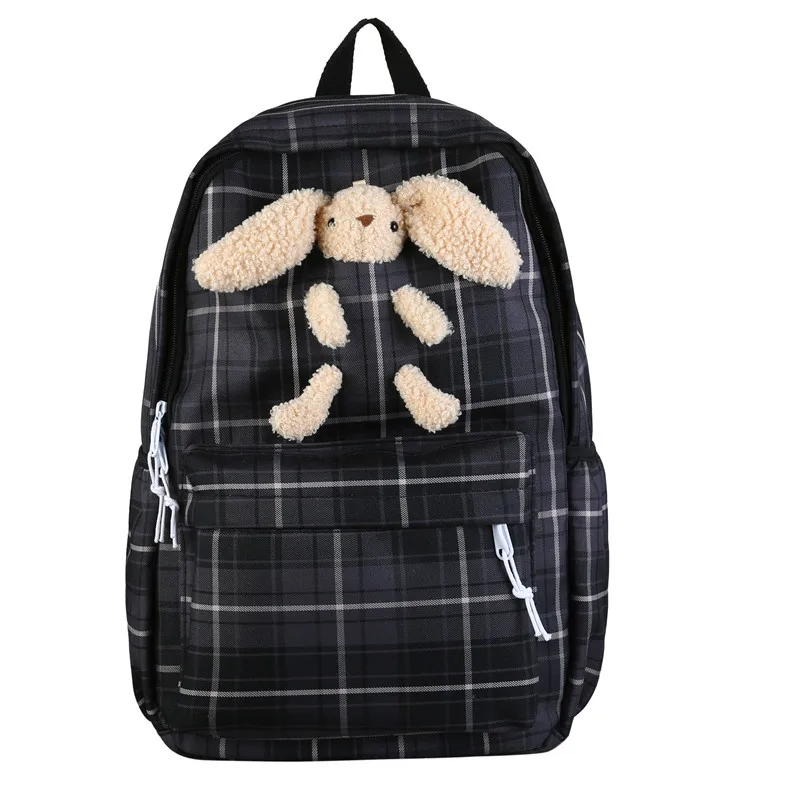 

Japanese Plaid Backpack New Korean Large Capacity Students Schoolbag Campus Stripe Style Fashionable Girl Travel Bag Kawaii Bag