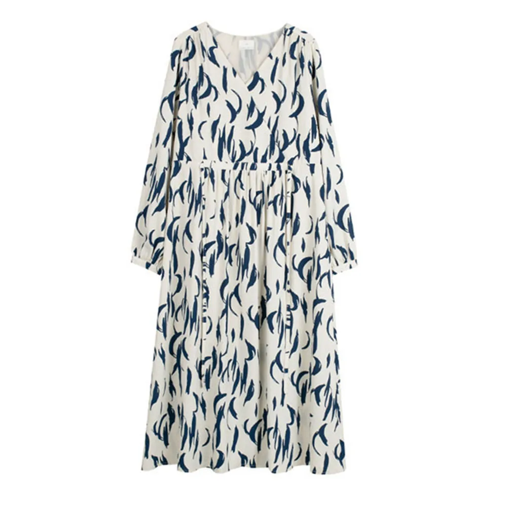 

French Fairy Early Autumn Dress Commuter Cute Style Women's 2021 New Autumn V-neck Temperament Sweet Waist Slim Dresses