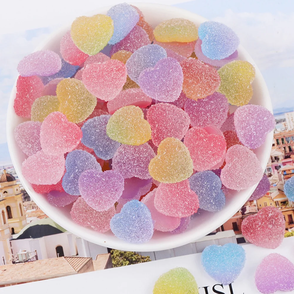 10 шт./лот поддельные конфеты кабошон с плоским основанием в форме сердца имитация