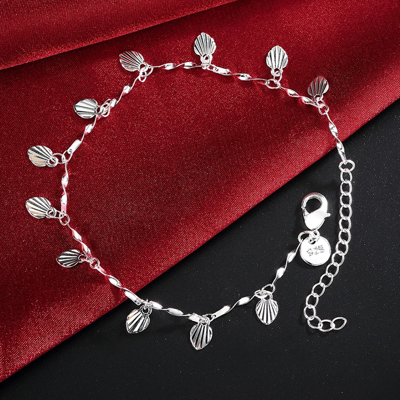 Браслеты на ногу из серебра 925 пробы с цепочкой и листьями для женщин девушек