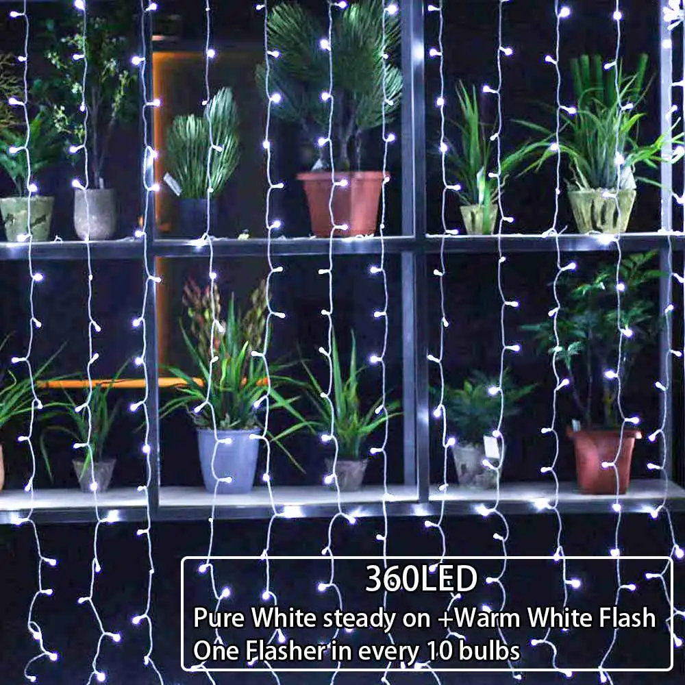 360LED 9.8ft x 6.6ft оконный занавес струнный светильник сосулька Фея Сосулька s с частями