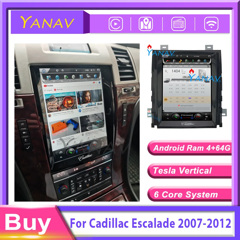 

2 din Android Car radio stereo multimedia Receiver For-Cadillac Escalade 2007-2012 Auto Tesla Vertical GPS navigation DVD Player