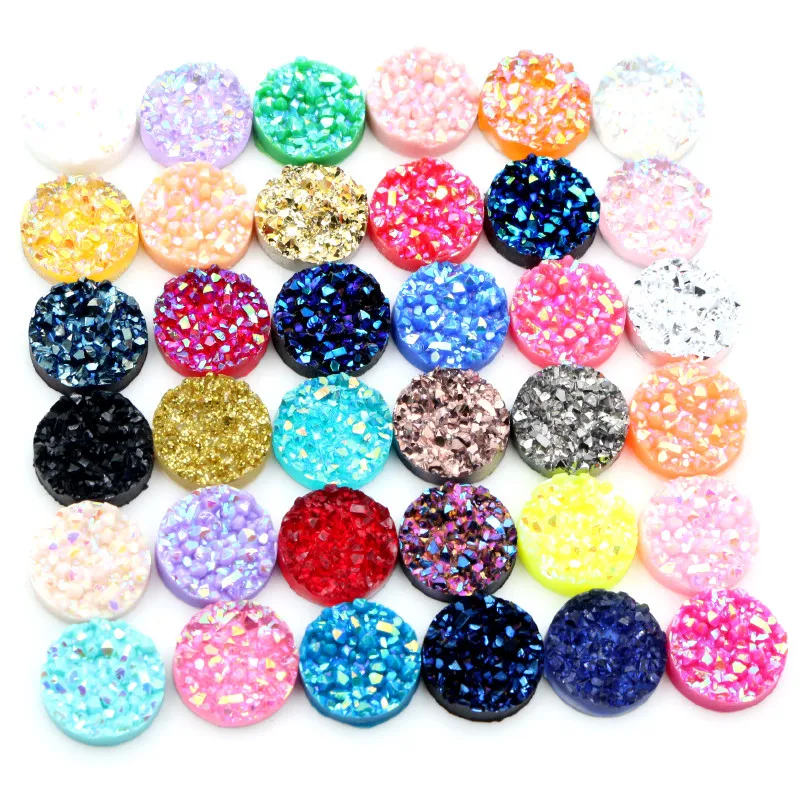 New Fashion 40pcs 8mm 10mm 12mm Mix AB Colors Natural ore Style Flat back Resin Cabochons For Bracelet Earrings accessories