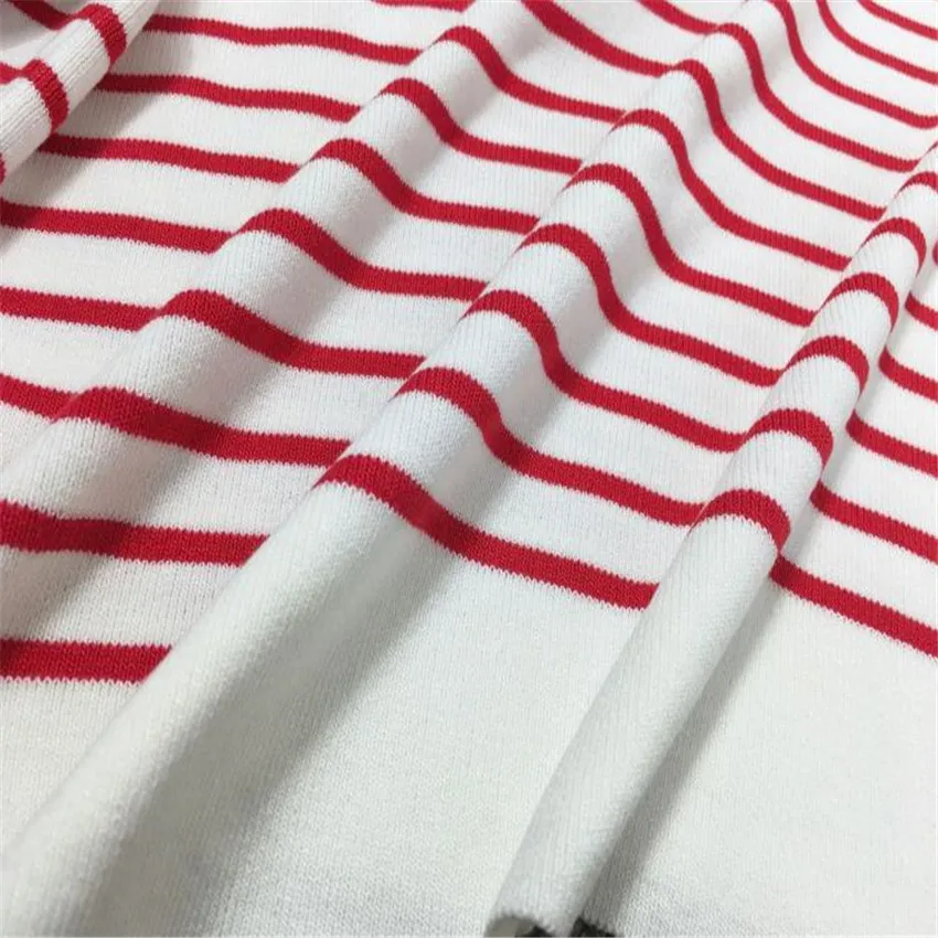 

2020 Spring Autumn Red And White Striped Long Sleeve Knit Sweater Women's Lapel Pullover Loose Casual Tops