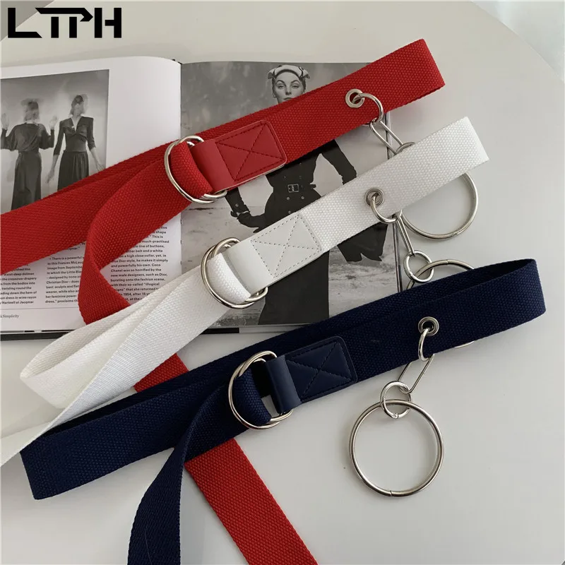 

LTPH ins Hong Kong style vintage double-ring buckle canvas belt Fashion tooling all-match ring belts for women 2021 hot sale new