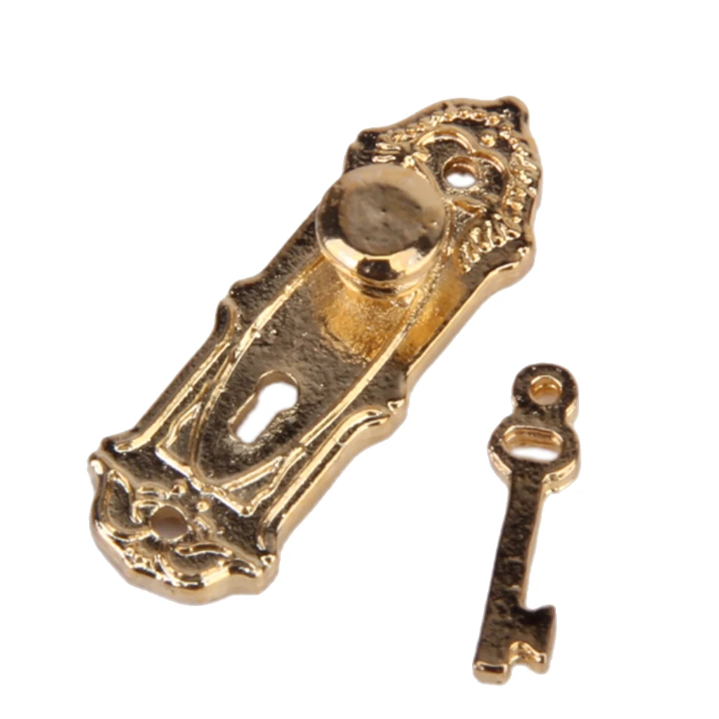 

2 Pieces Vintage Door Locks with Keys for 1/12 Dollhouse Miniature - Golden