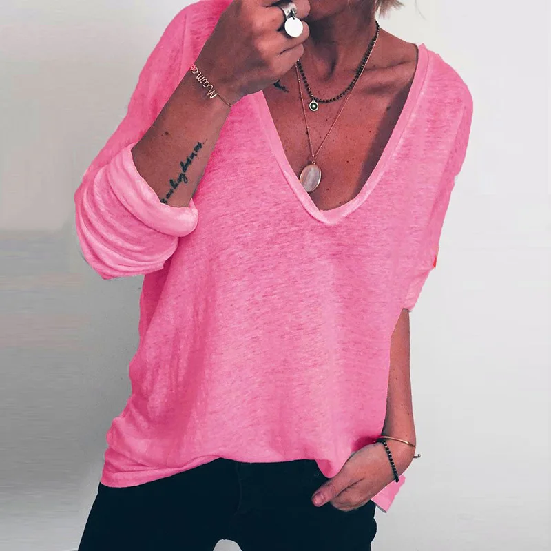 

Женская футболка с длинным рукавом, V-образным вырезом