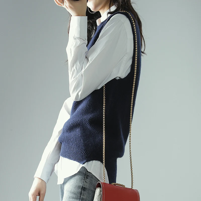 ALKMENE 2020 новый жилет без рукавов с круглым вырезом Женский вязаный кашемировый