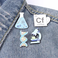 beaker microscope gene chain enamel pins custom scientific brooch lapel badge bag cartoon jewelry gift for friends