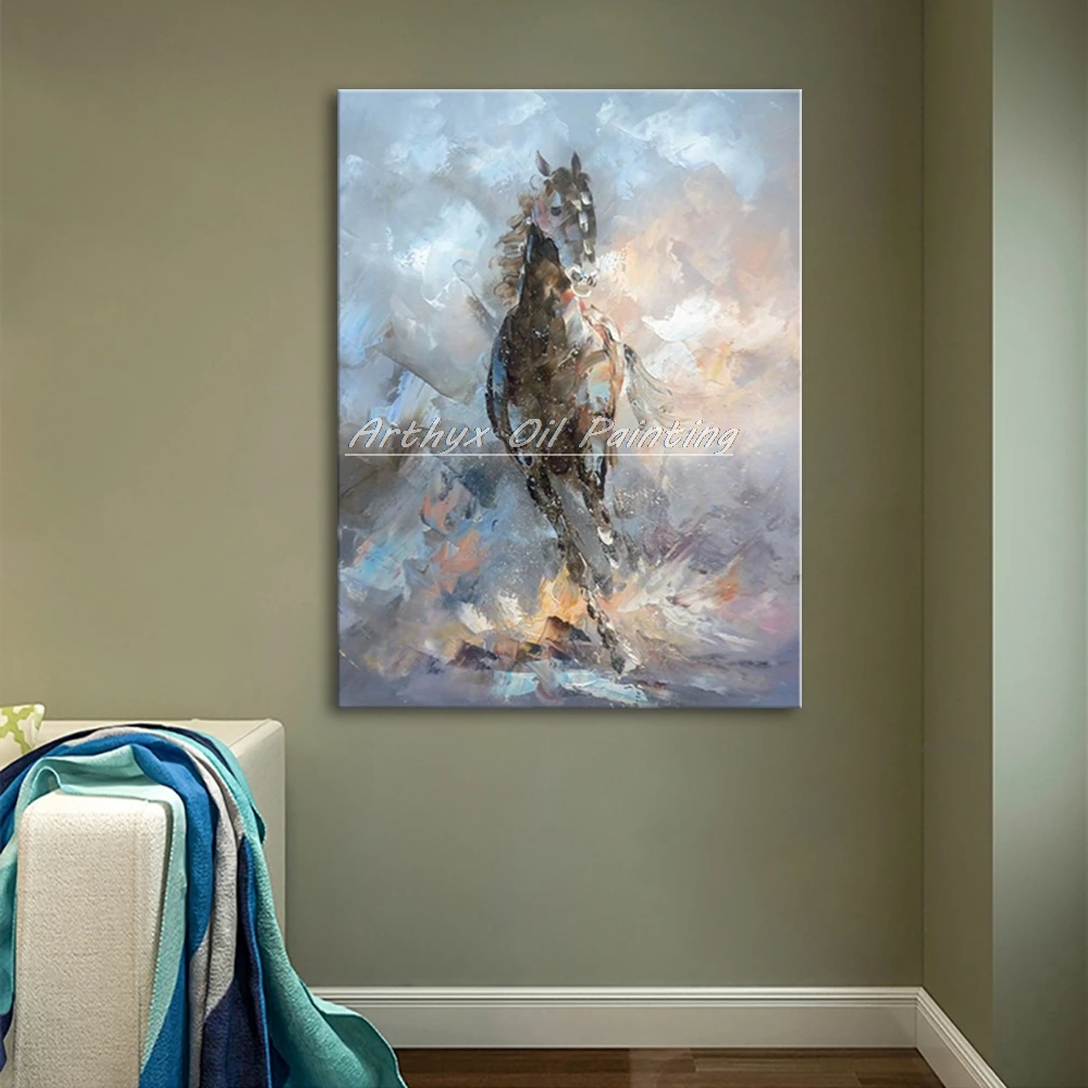Arthyx Painting Hand Painted Knife Horse Oil Paintings on Canvas Pop Art Abstract Poster Wall Picture For Living Room Home Decor | Дом и сад
