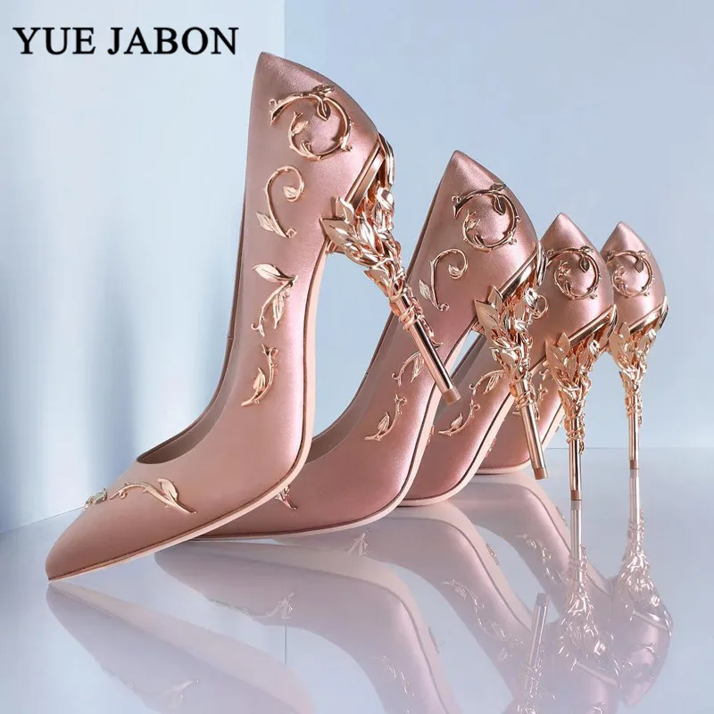 Elegant Silk Women Pumps 10cm High Heels Rhinestone Flower Wedding Top Design Pointed Toe Shoes Pink Stiletto