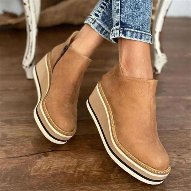 Design Ladies High Platform Shoes Fashion Women's High Heels  Wedges Shoes Woman Leather Increased Women's Shoes Big Size 35-43