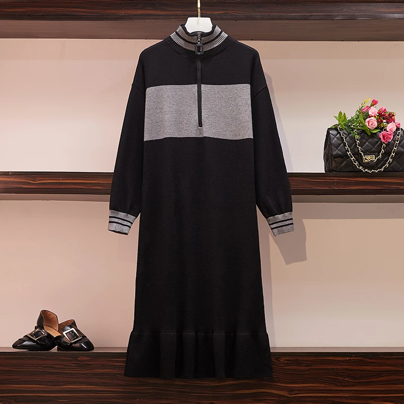 Осенне-зимнее Спортивное платье с длинным рукавом женское серое черное