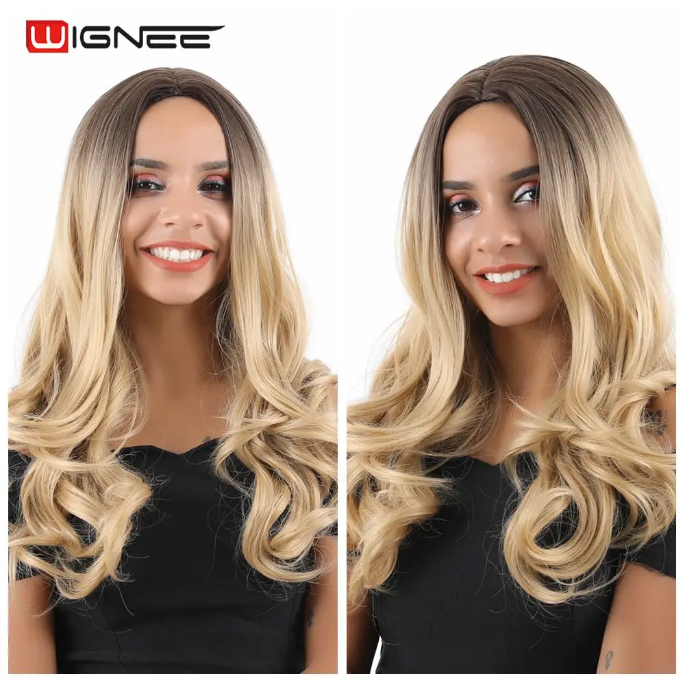 Парик Wignee из синтетических волос средней части для женщин светлые длинные