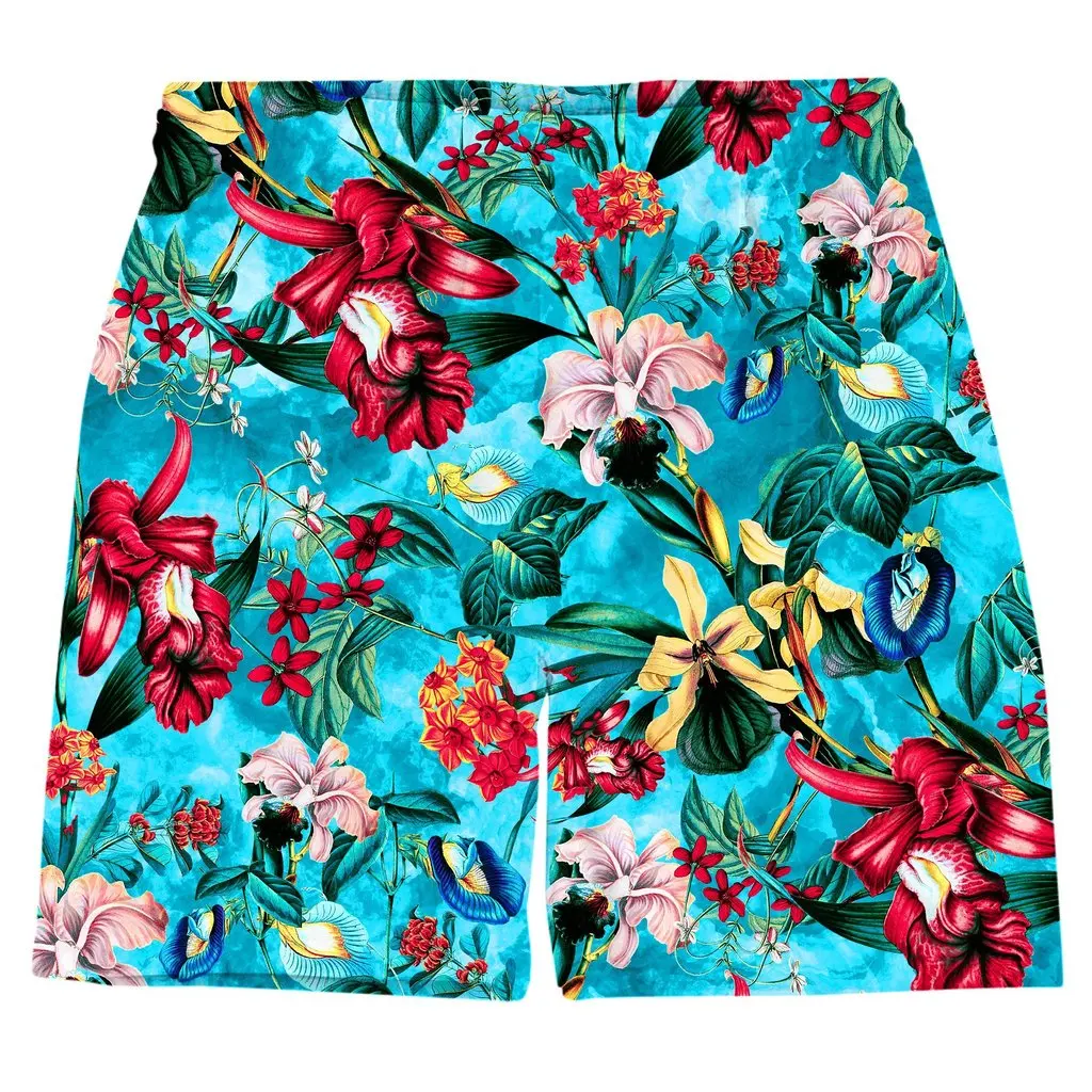 Мужские шорты с красивыми цветами и 3D принтом летние пляжные повседневные
