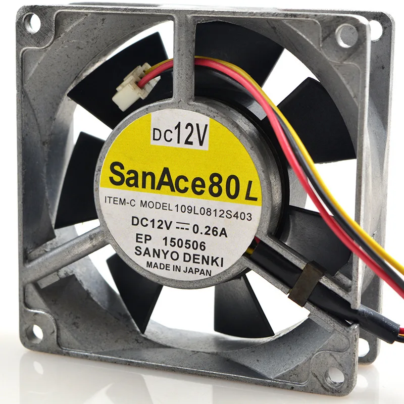 

FOR Sanyo 109L0812S403 8CM 8025 12V 0.26A 3 wire aluminum frame metal heat dissipation cooling fan