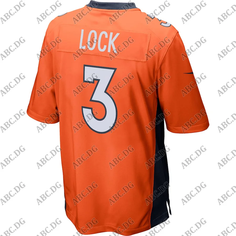 

Customized Stitch American Football Jersey Men Women Kid Youth Denver Drew Lock Orange Game Player Jersey