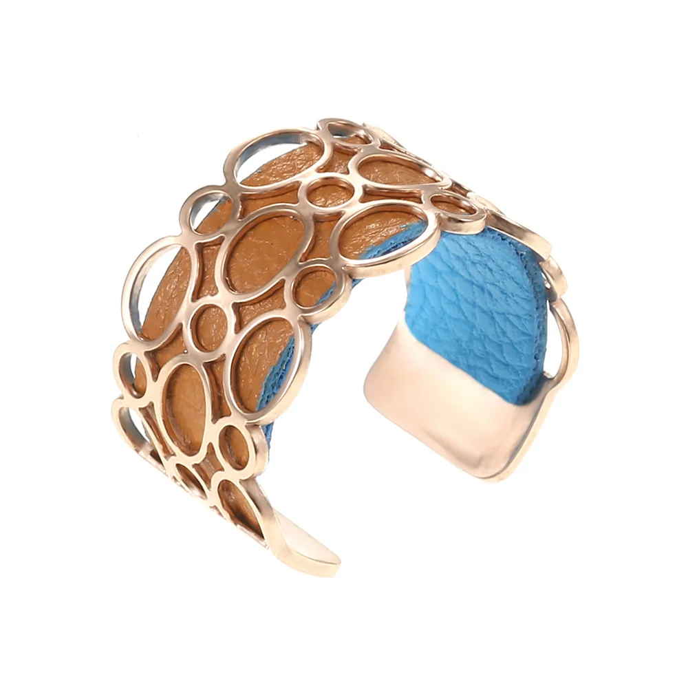 brown and blue Кольцо Cremo Bubble Wding, простое кольцо для женщин, розовое золото, нержавеющая сталь, регулируемое кольцо, кожа, Bague Femme - Цвет основного камня: brown and blue