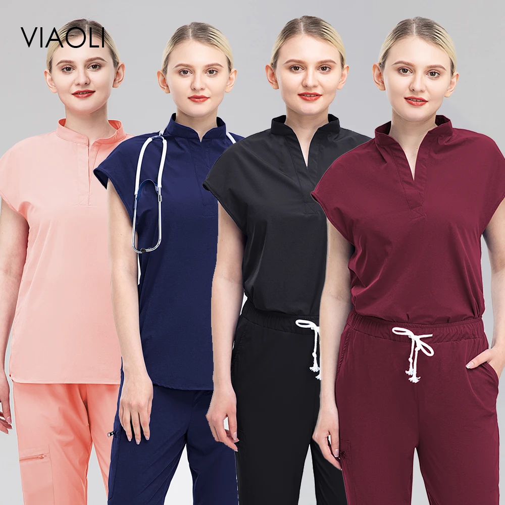 

Elastic Spandex Clinic Suit Hospital Doctor Clothing Breathable Cloth Heathy Beauty Wear Nursing Uniforms Female Scrubs Workwear