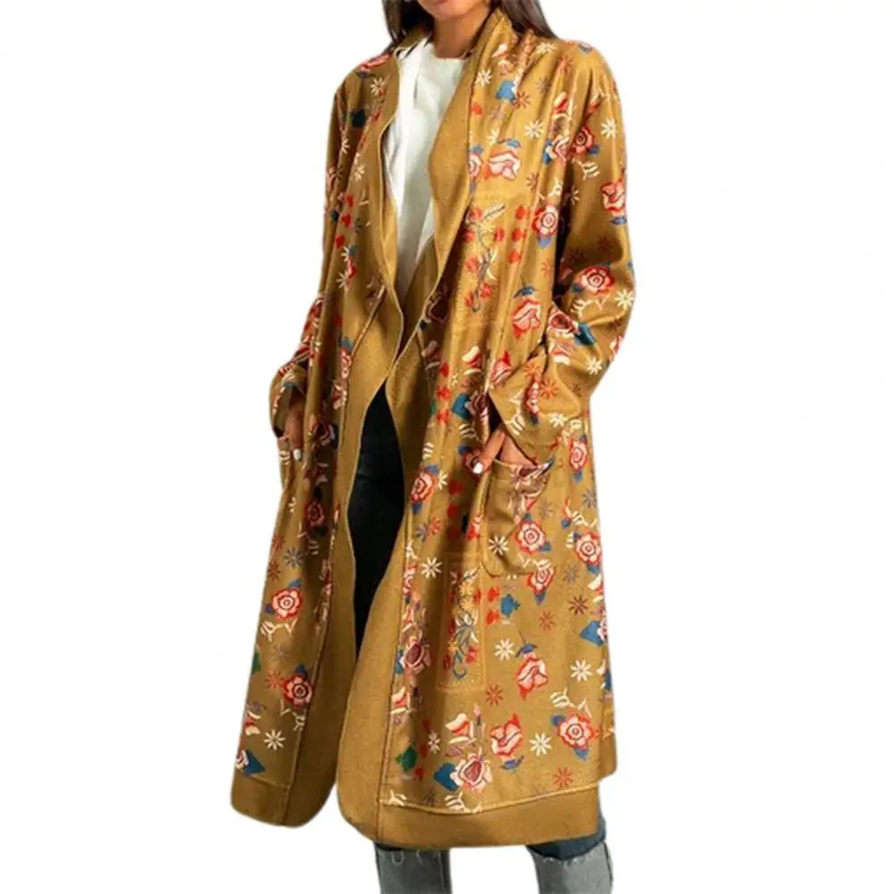 

Vintage Floral Printed Women Long Coat Long Sleeve Cardigan Spring Jacket Elegant Ladies Cardigan Coat for 2021 Autumn Winter